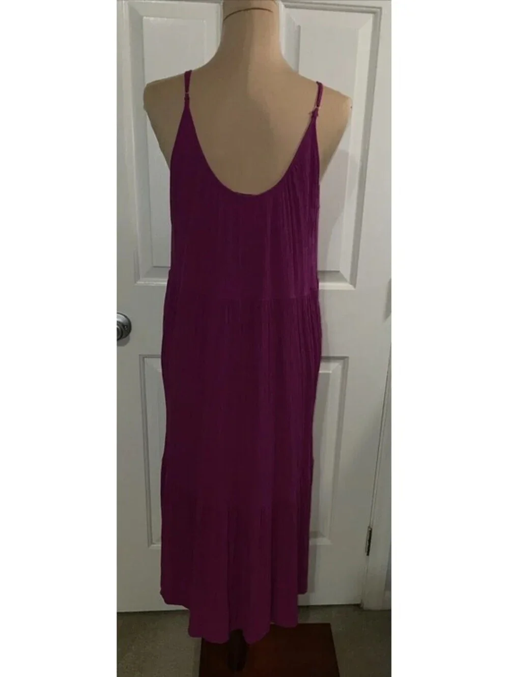 ANN TAYLOR LOFT $89 Solid Pink Fuchsia Tiered Gauze Midi Dress Size Medium